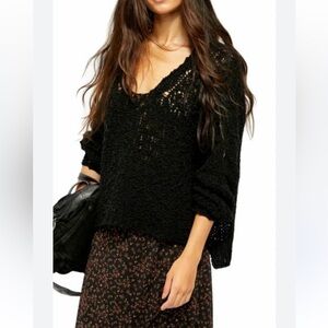Free people Womens oversized black Sundayshore cotton open stitch‎ sweater XS